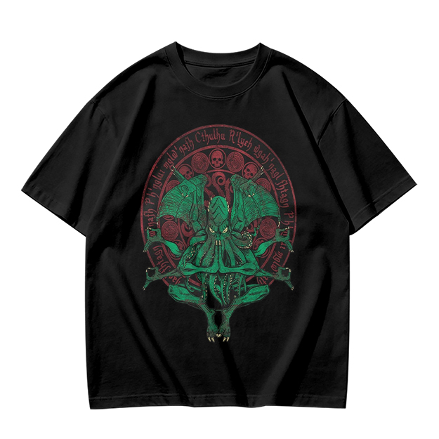 Olive Green Cthulhu Occult Seal Graphic T-Shirt