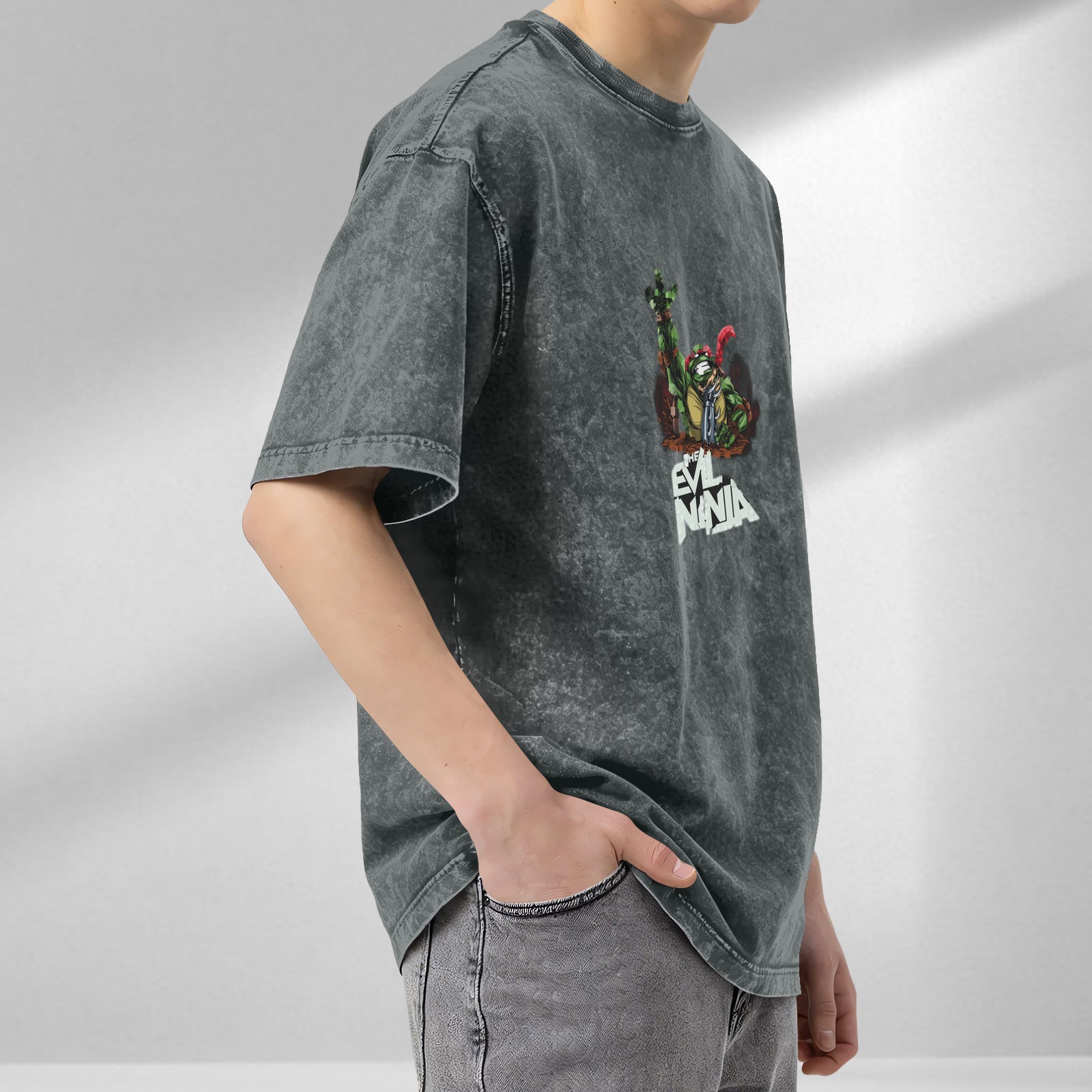 Washed black graphic t-shirt with evil ninja turtle print