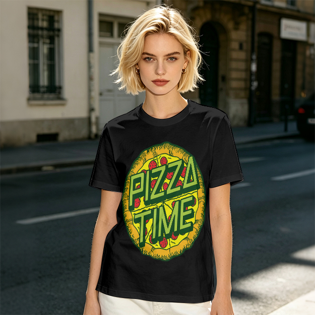 Olive Green Pizza Time Graphic T-Shirt