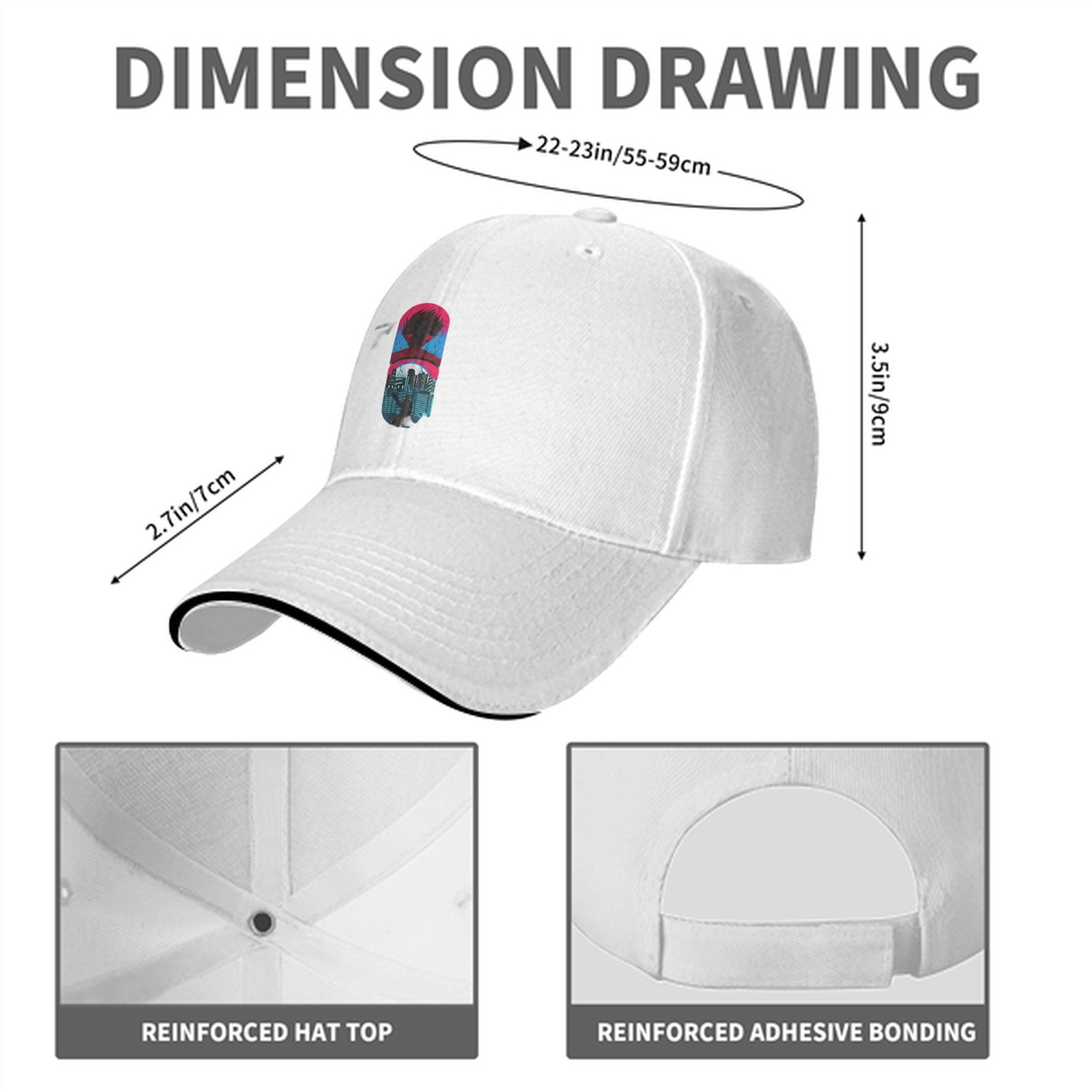 Black Baseball Cap With Cyberpunk City Silhouette Graphic