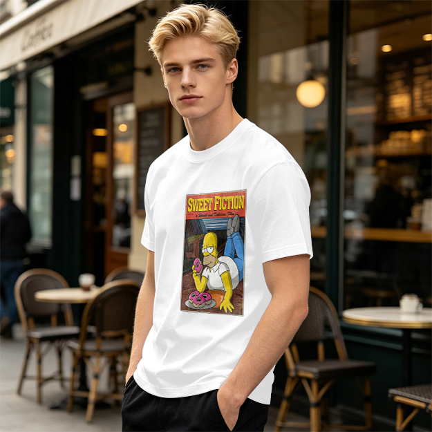 Olive T-Shirt with Homer Simpson Sweet Fiction Donut Print