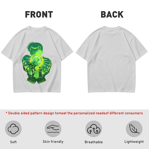 Anime Character Silhouette Glowing Green Graphic T-Shirt