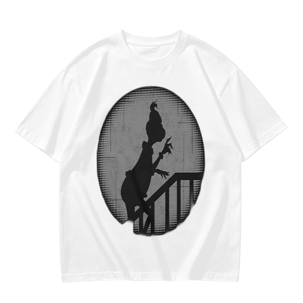 Olive Green T-Shirt With Grinch Silhouette On Staircase Print