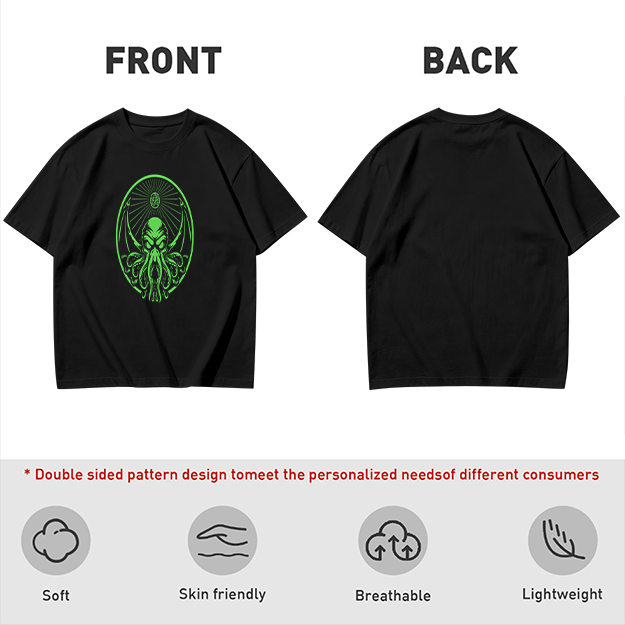 Olive Green T-Shirt With Glowing Green Cthulhu Graphic Print