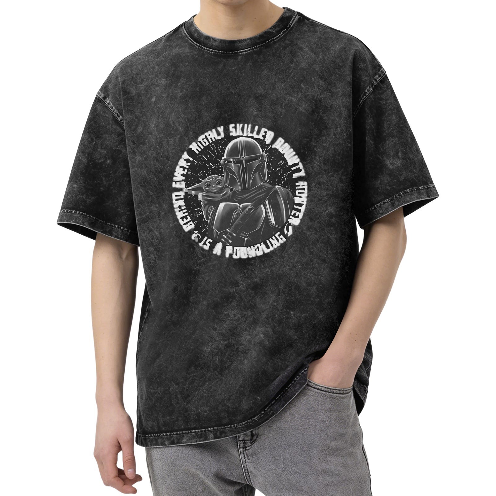 Star Wars Mandalorian Grogu Acid Wash Graphic T-Shirt