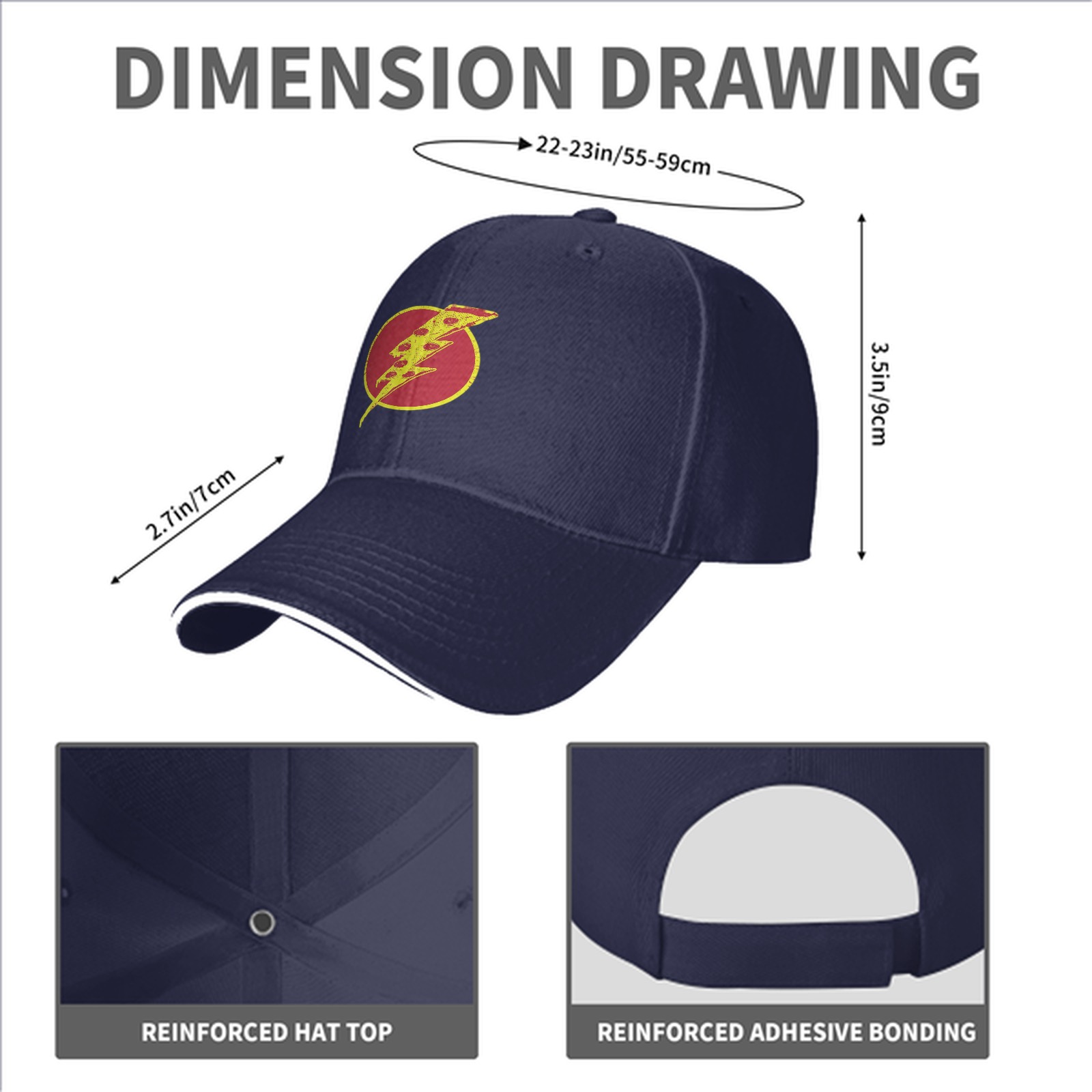 Black Baseball Cap With Pizza Lightning Bolt Graphic