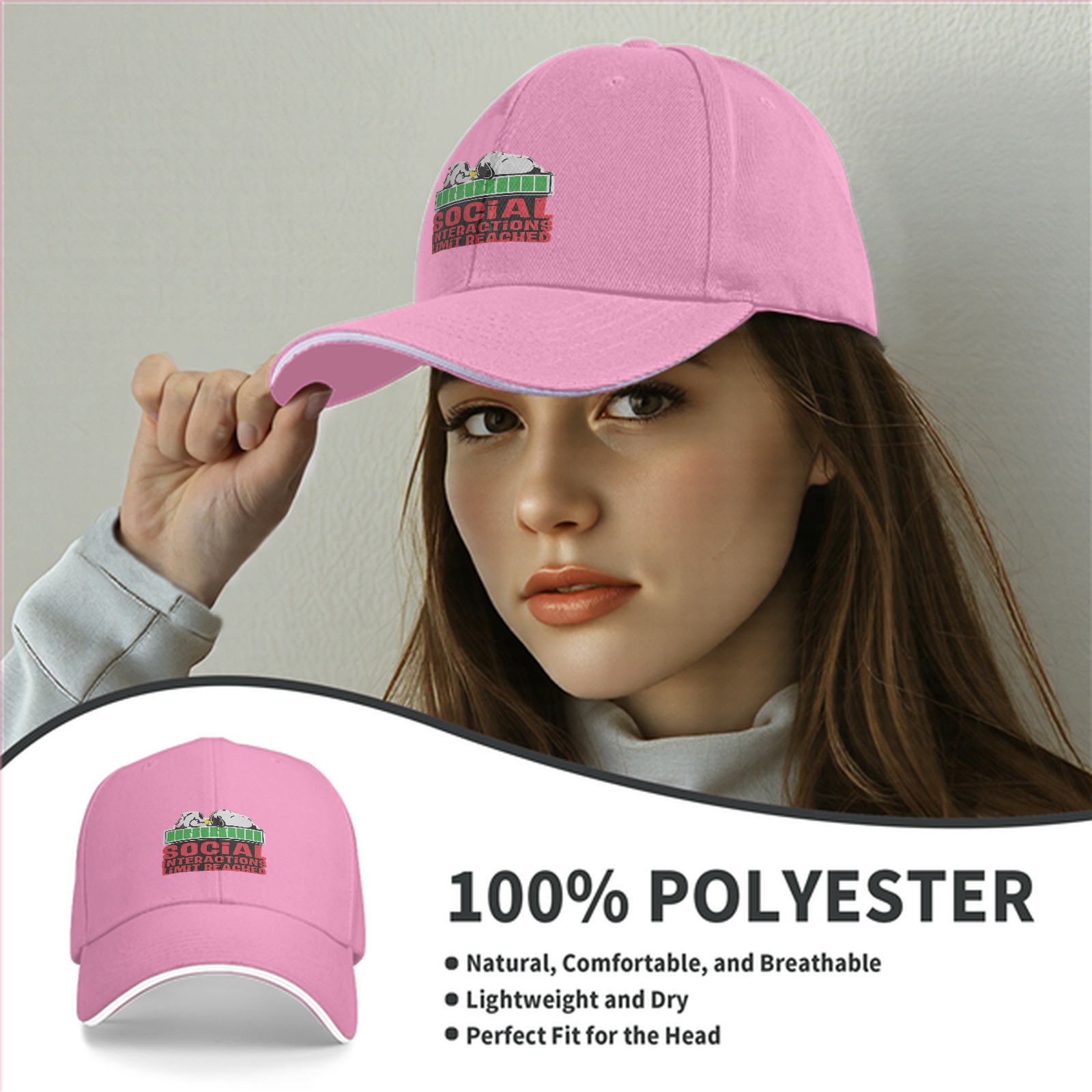 Black baseball cap with social interactions limit reached graphic