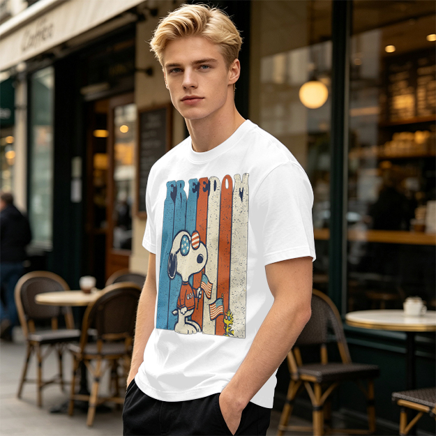 Olive Snoopy Freedom Patriotic Graphic T-Shirt