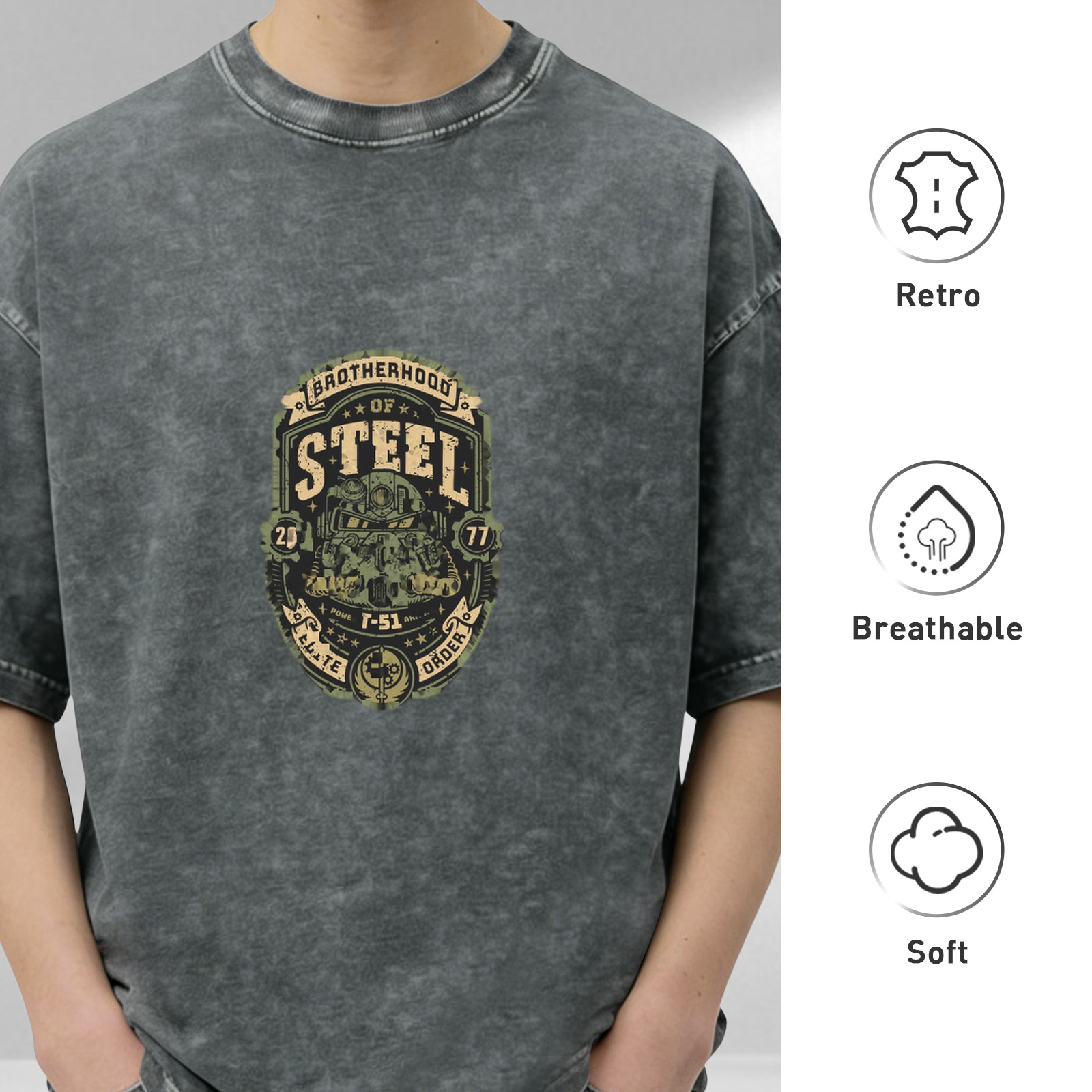 Fallout Brotherhood of Steel 2077 T-51 Power Armor Vintage Wash Graphic T-Shirt