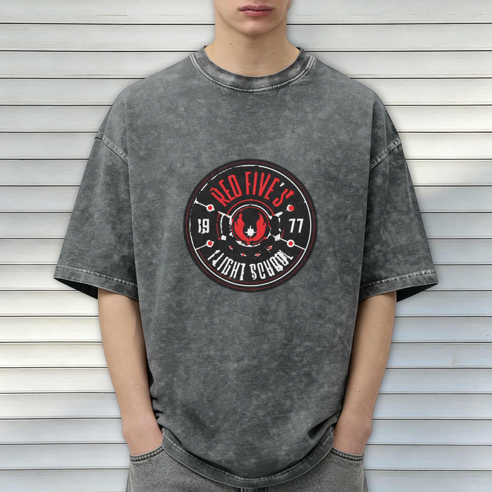 Red Five's Flight School 1977 Acid Wash Graphic T-Shirt