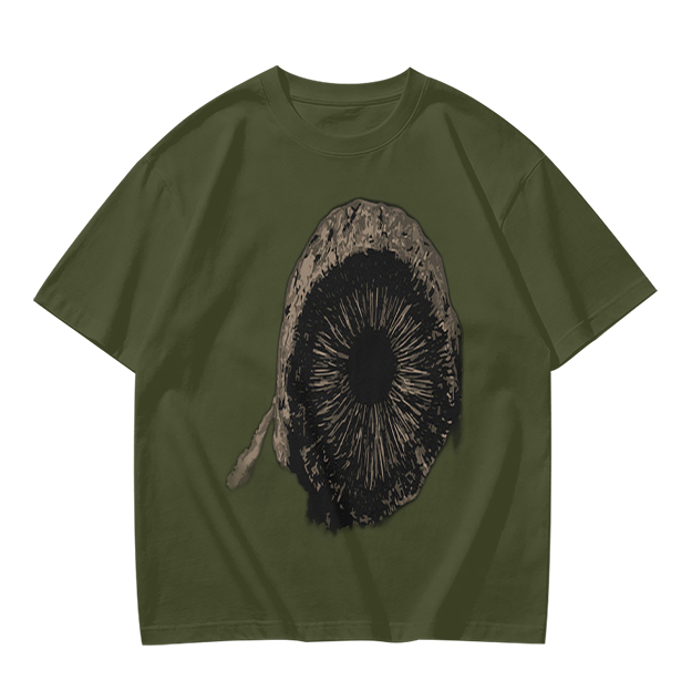 Olive Green T-Shirt With Mushroom Spore Print Graphic