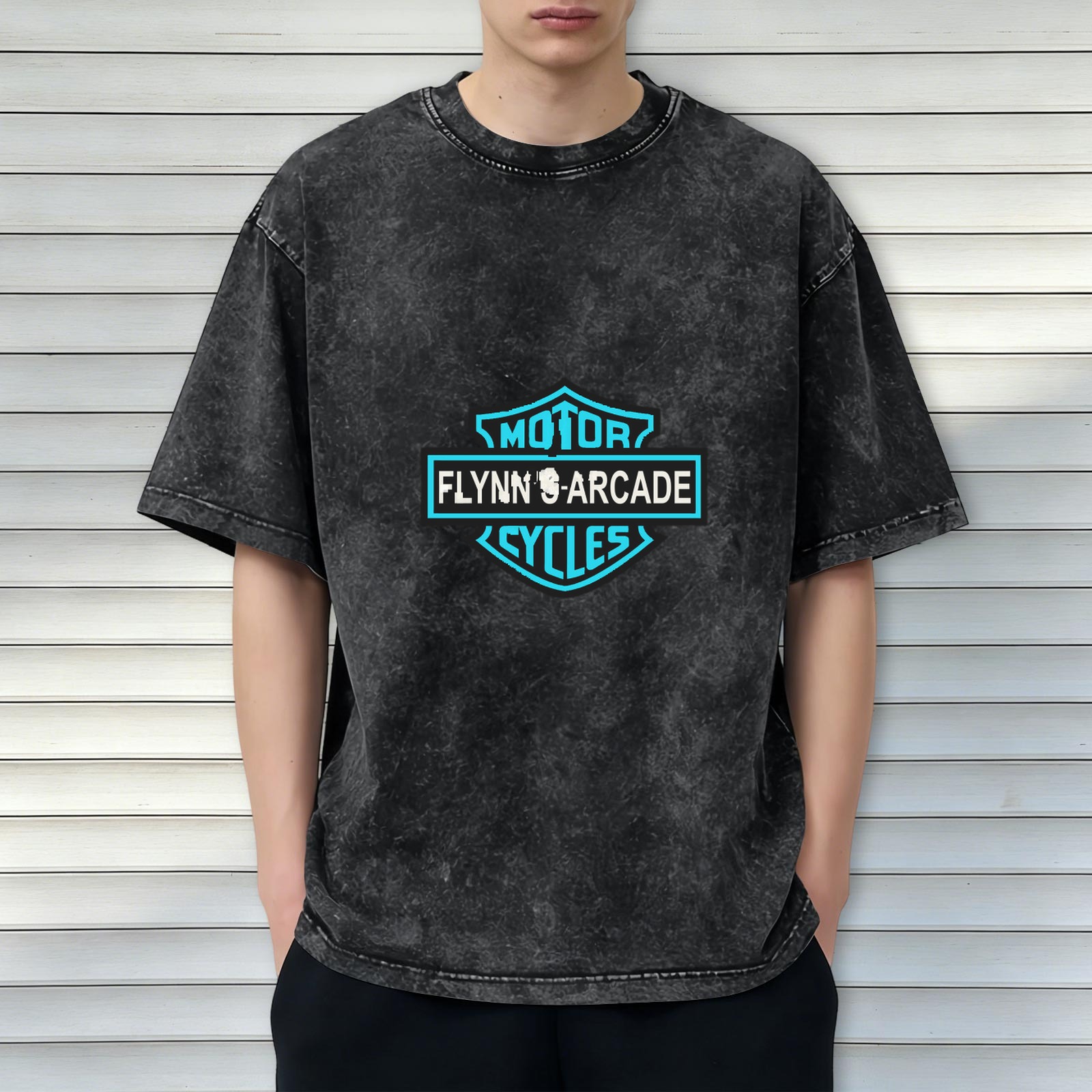 Flynn Arcade Motor Cycles Stonewashed Black Graphic T-Shirt