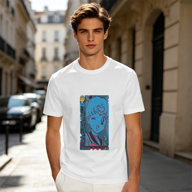 Olive anime graphic t-shirt with magical girl character print