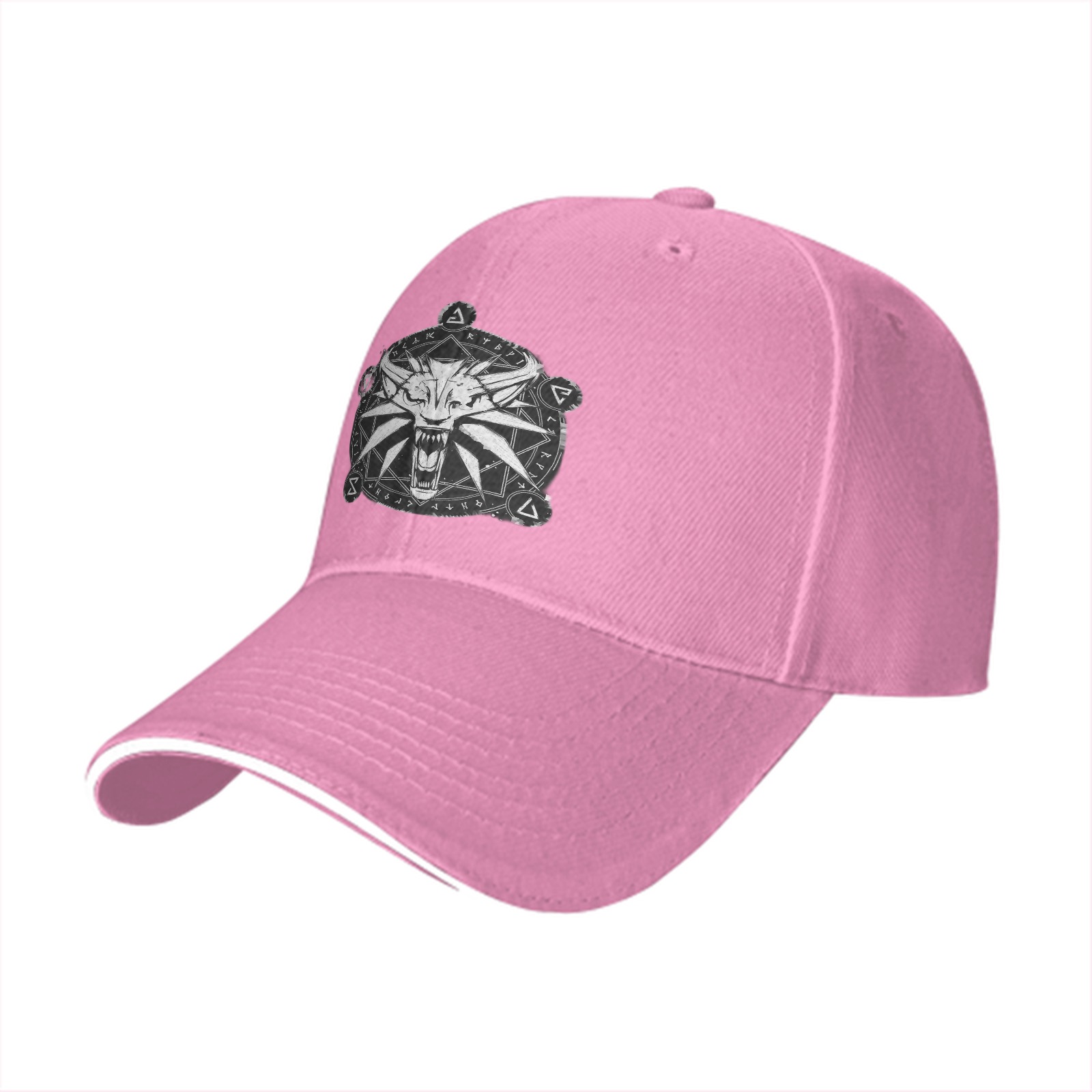 Black Baseball Cap With Witcher Wolf Medallion Print