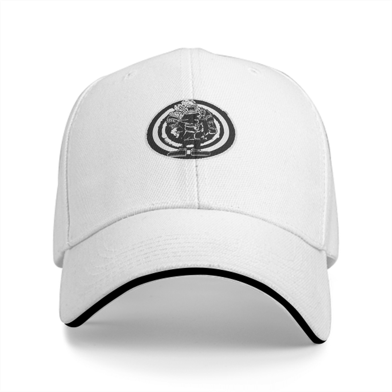 Black Baseball Cap With Circular Monster Graphic Print