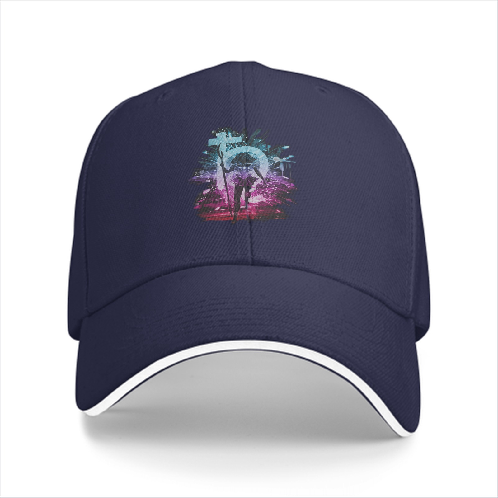 Black Baseball Cap With Neon Fantasy Graphic Print