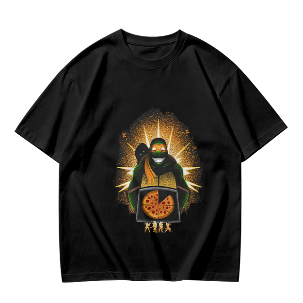 Olive T-shirt with Teenage Mutant Ninja Turtle Pizza Graphic