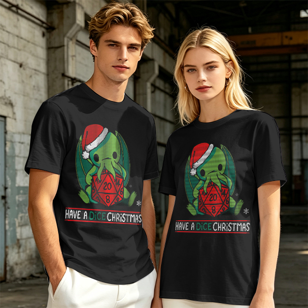 Have a Dice Christmas Cute Cthulhu Santa T-Shirt