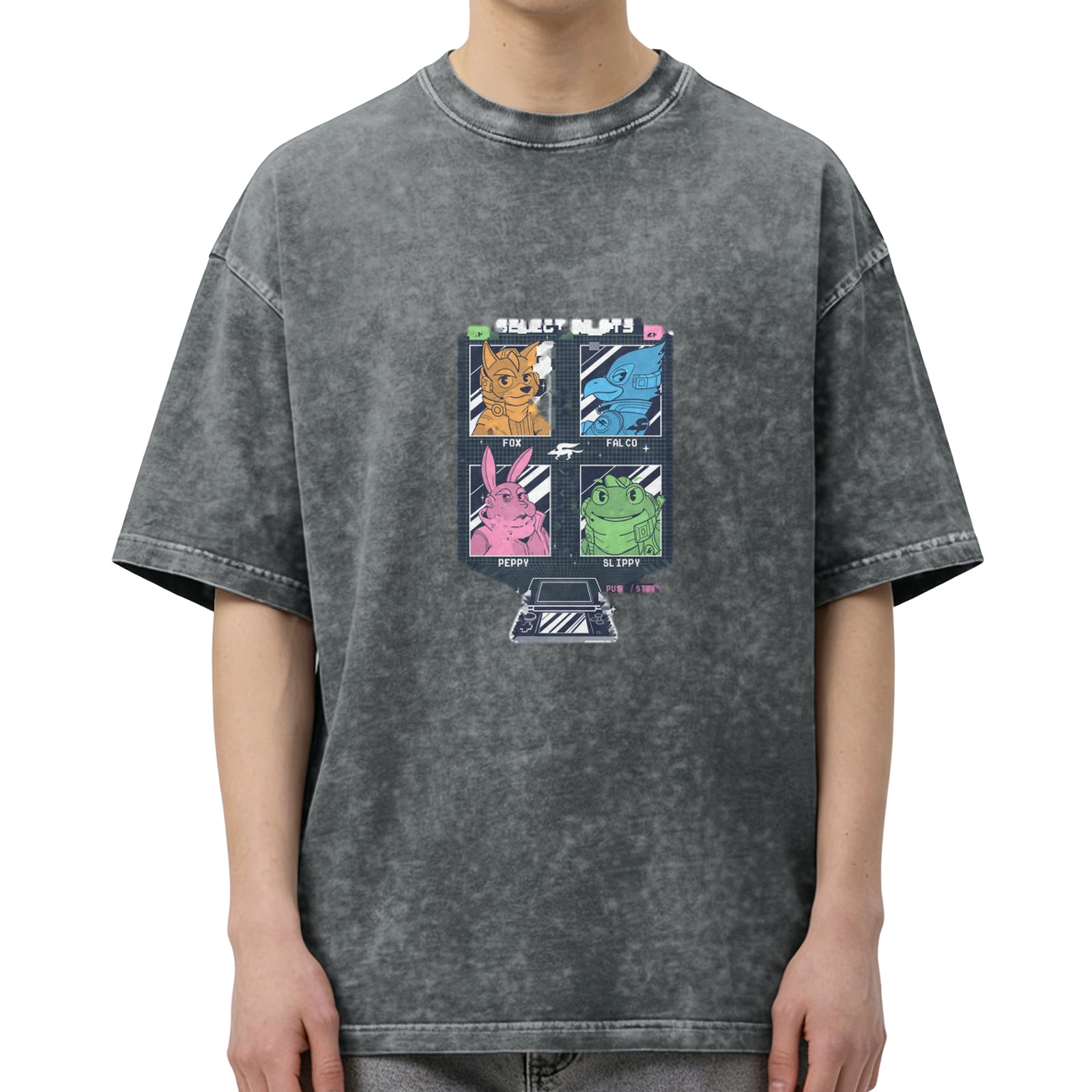 Vintage Black T-Shirt With Retro Video Game Character Select Screen Graphic