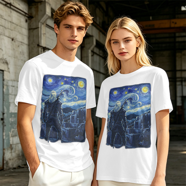 Olive T-Shirt With Starry Night Witcher Art Print