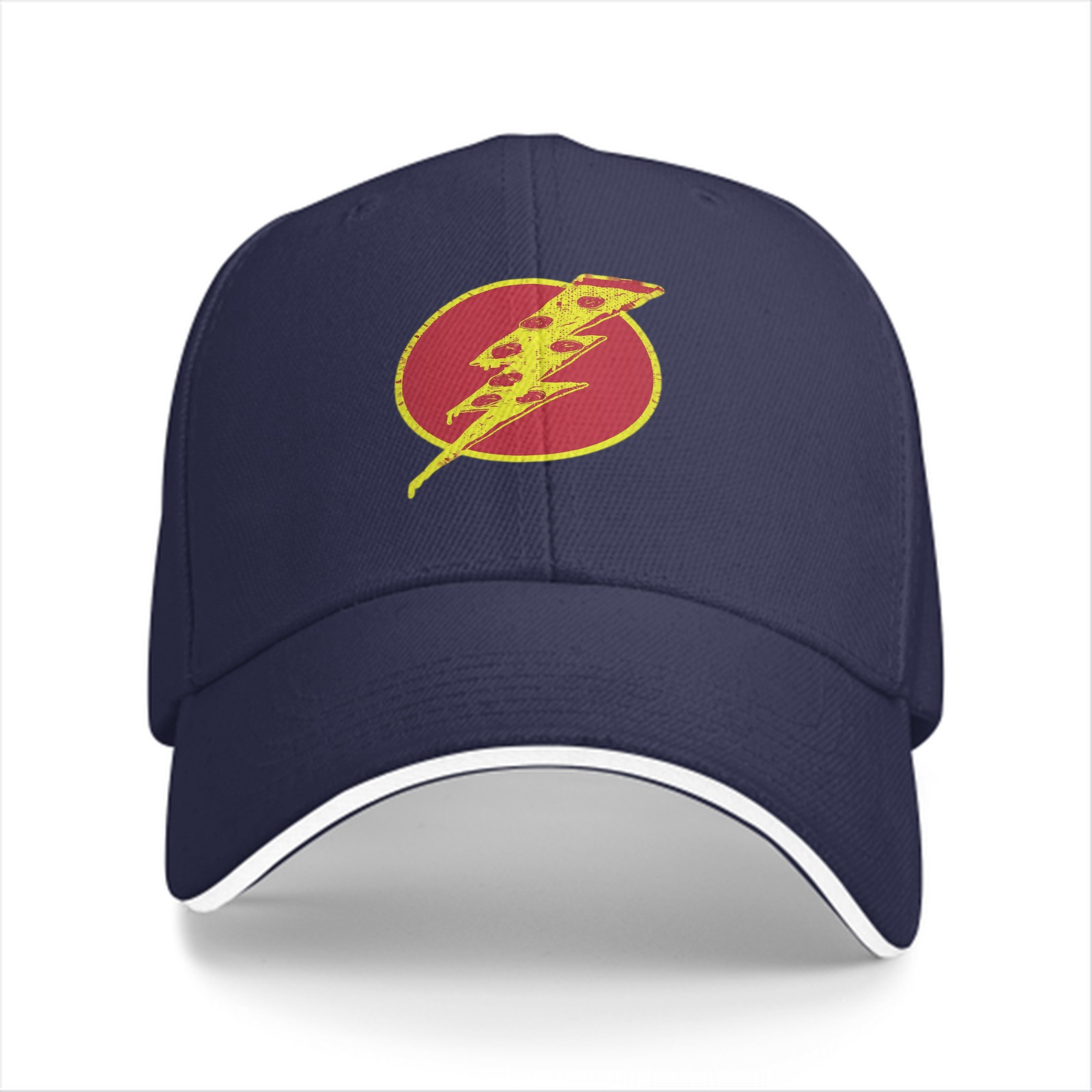 Black Baseball Cap With Pizza Lightning Bolt Graphic