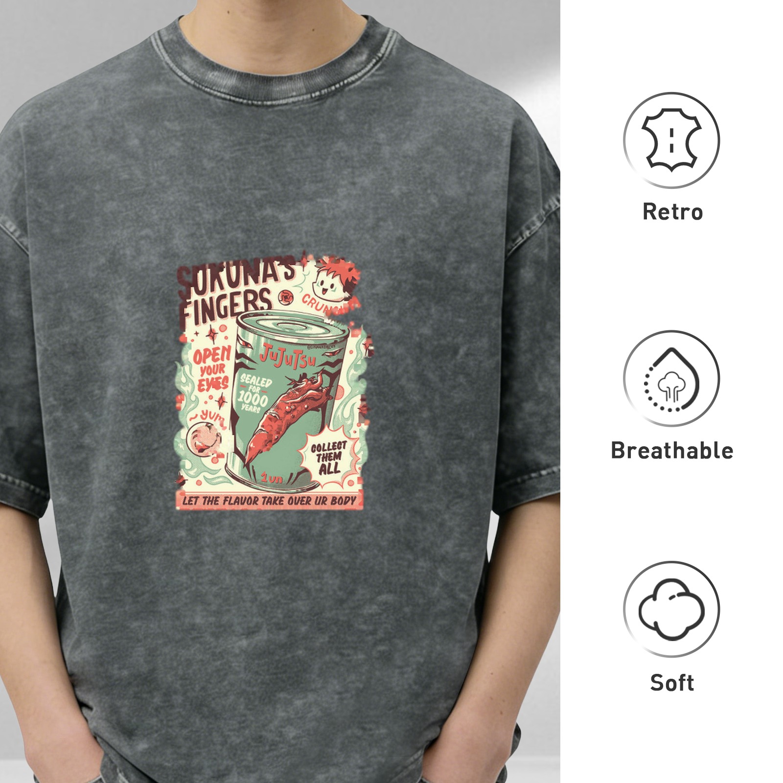 Jujutsu Kaisen Sukuna's Fingers Vintage Graphic Acid Wash T-Shirt