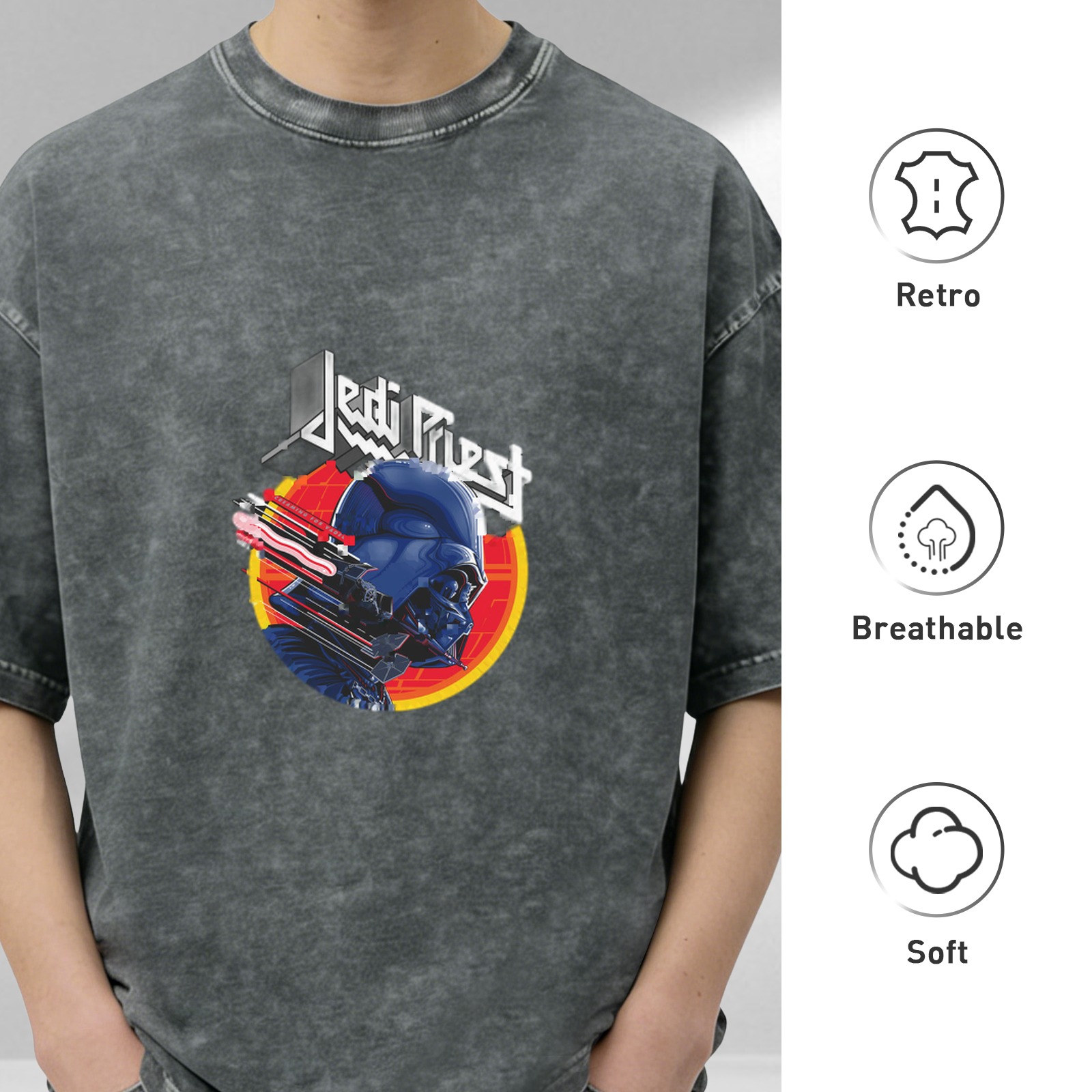Jedi Priest Darth Vader Graphic Acid Wash Oversized T-Shirt