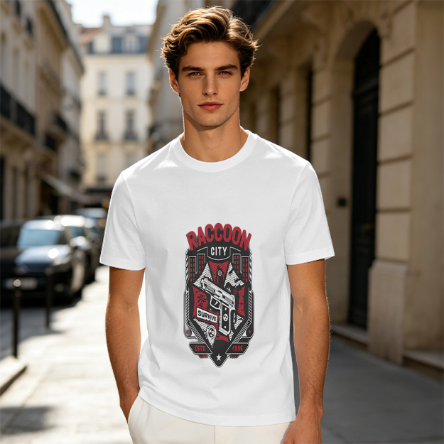 Olive T-Shirt With Raccoon City Gun Graphic Print
