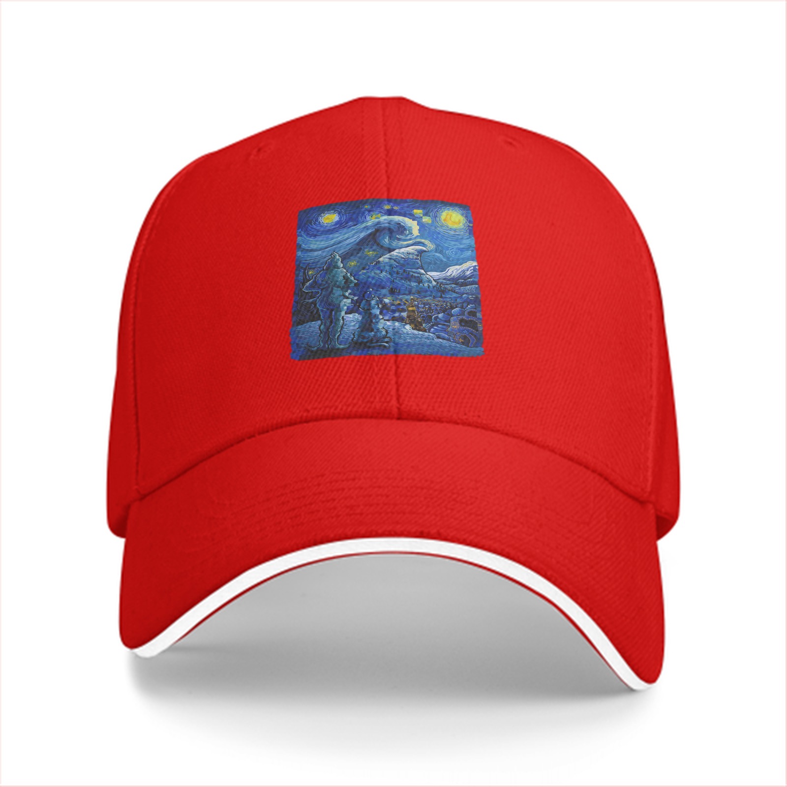 Black Baseball Cap with Starry Night Art Print