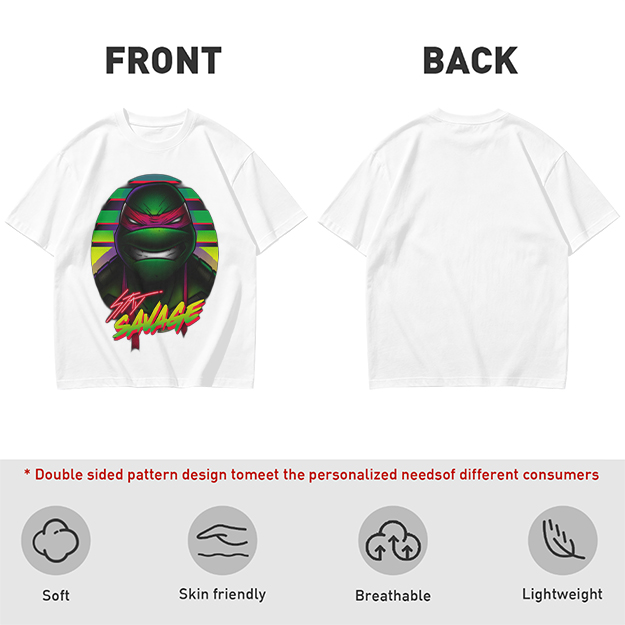 Olive T-Shirt with Retro Ninja Turtle 'Stay Savage' Graphic