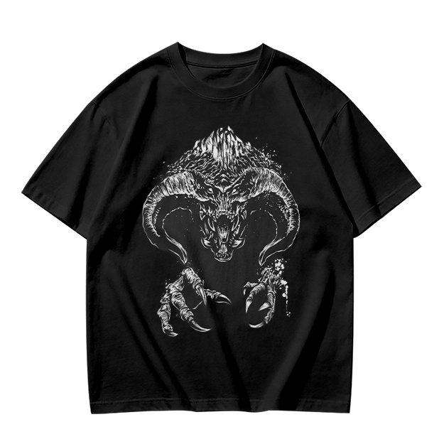 Olive T-Shirt With Dark Fantasy Demon Monster Graphic Print