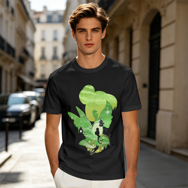 Olive T-shirt with fairy silhouette graphic design