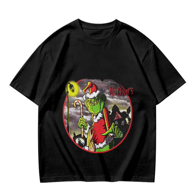 Olive T-shirt with Grinch 'No Cheers' Christmas Graphic Print