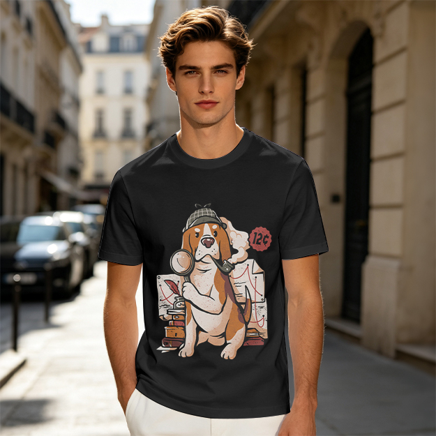Olive T-Shirt With Cartoon Detective Beagle Dog Print