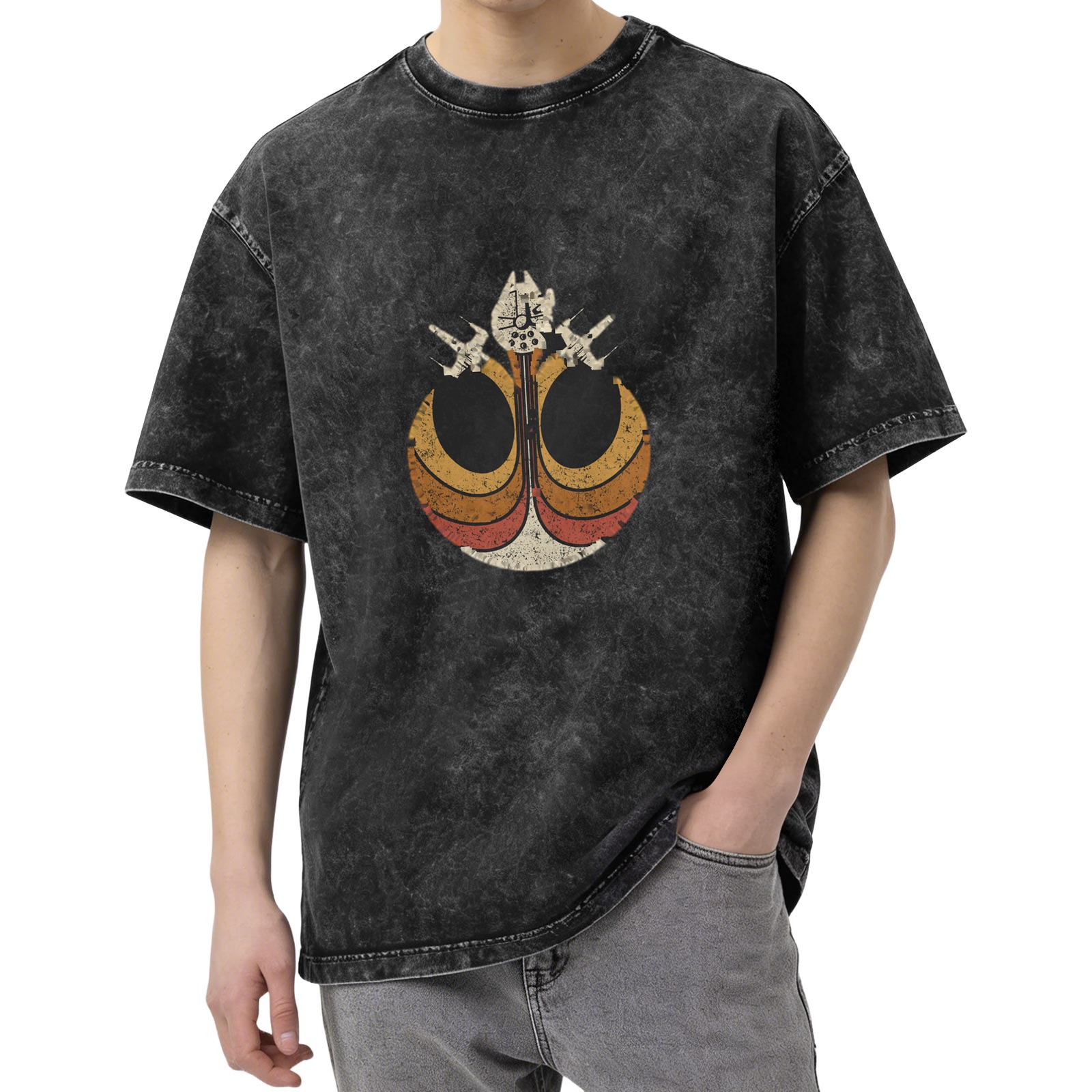 Star Wars Rebel Alliance Logo Vintage Graphic Acid Wash Oversized T-Shirt