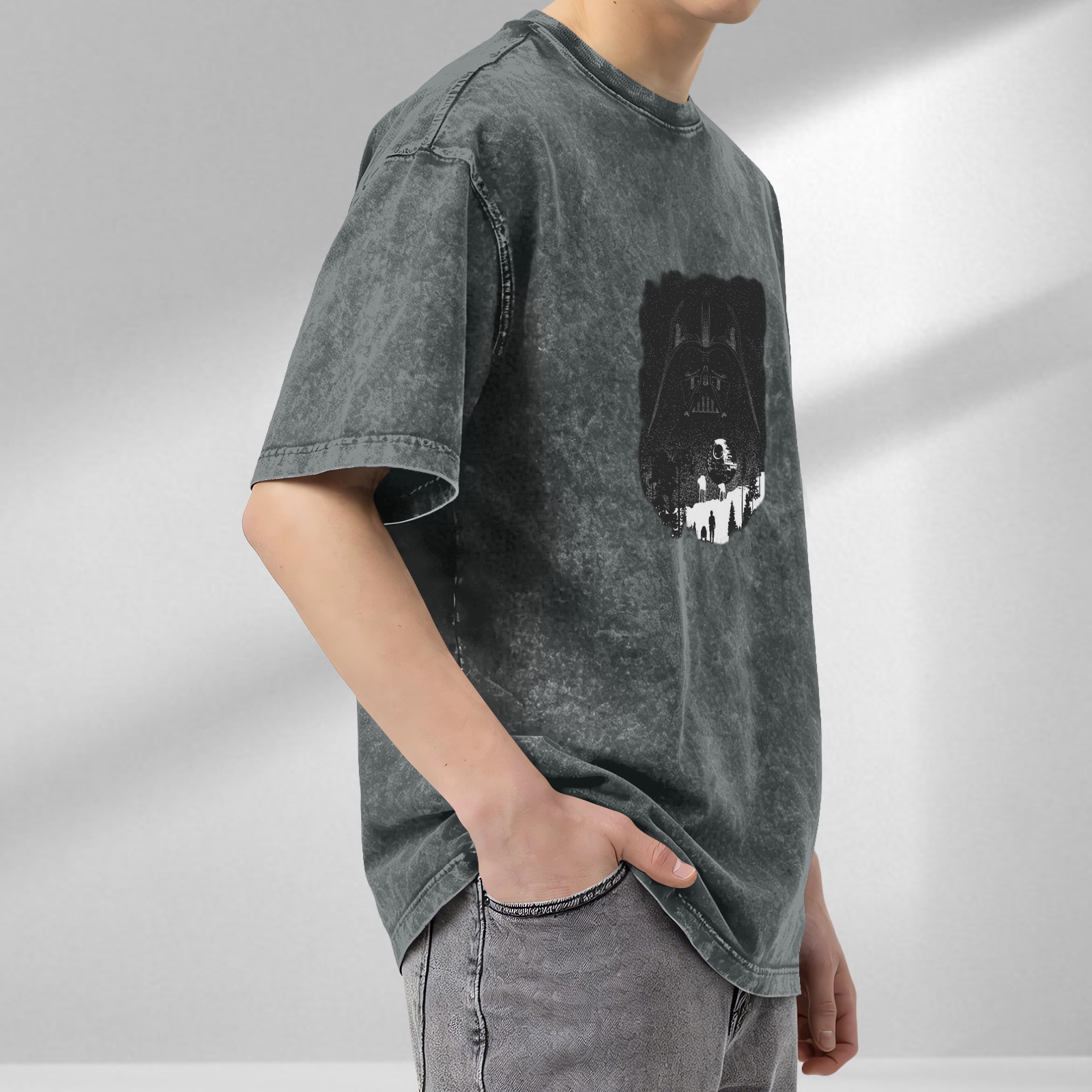 Star Wars Darth Vader Silhouette Graphic Acid Wash T-Shirt