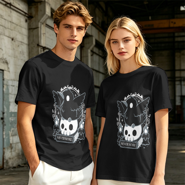 Olive Graphic T-Shirt With Raven Skull Nevermore Print