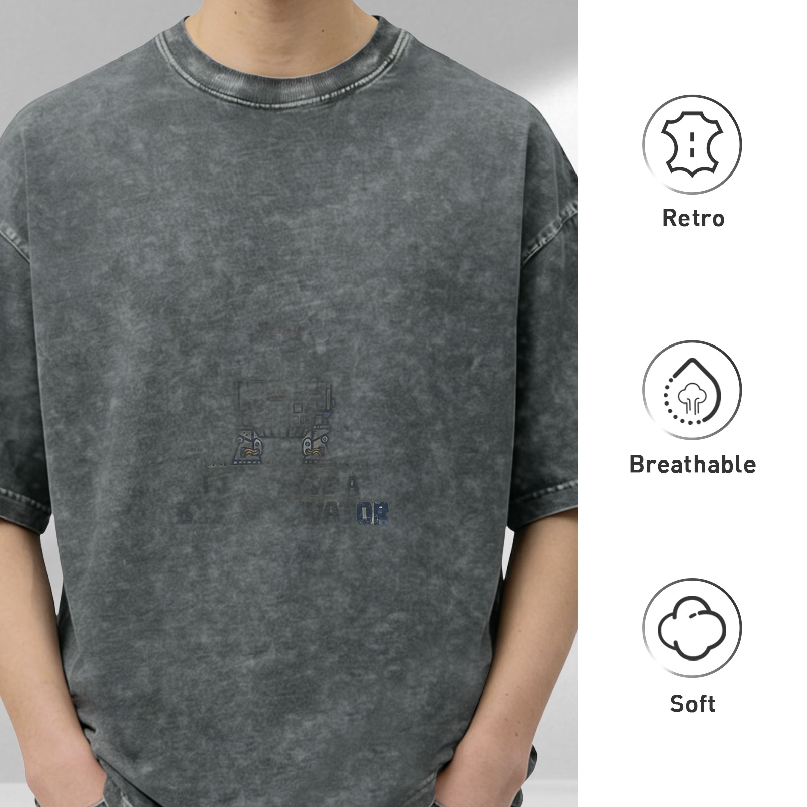 Oversized Black Acid Wash Short Sleeve Crewneck T-Shirt