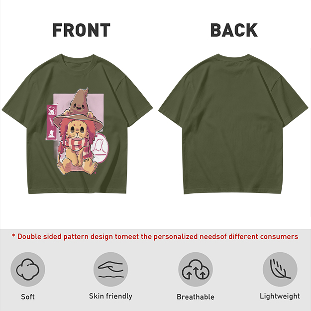 Olive T-Shirt With Cute Lion Wizard Graphic Print