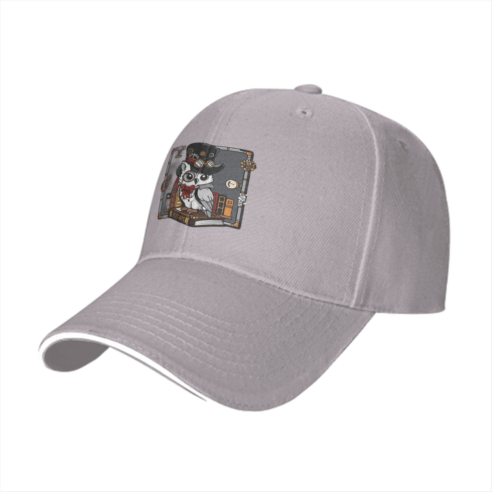 Black Baseball Cap With Steampunk Owl Graphic Design