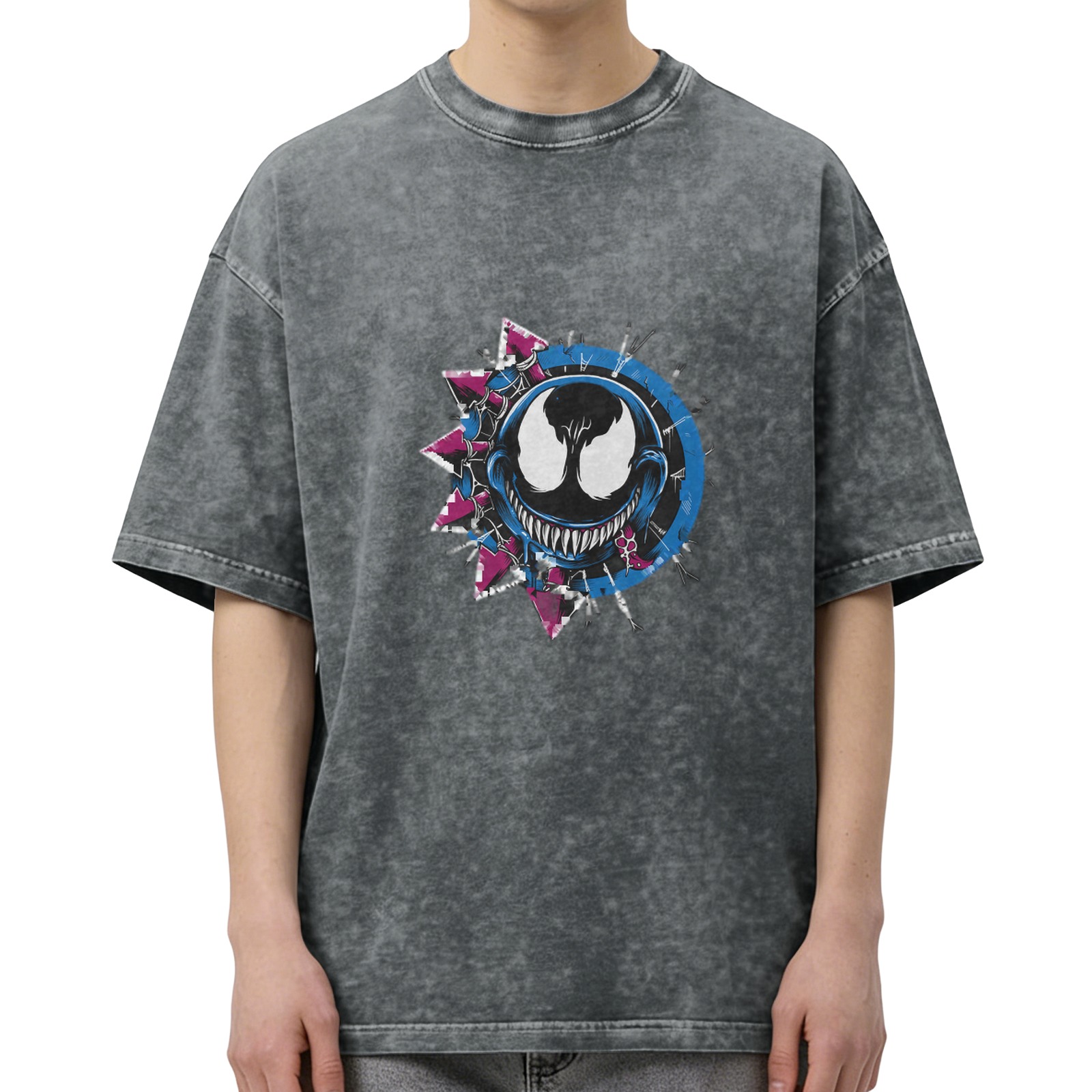 acid wash black t-shirt with venom graphic print