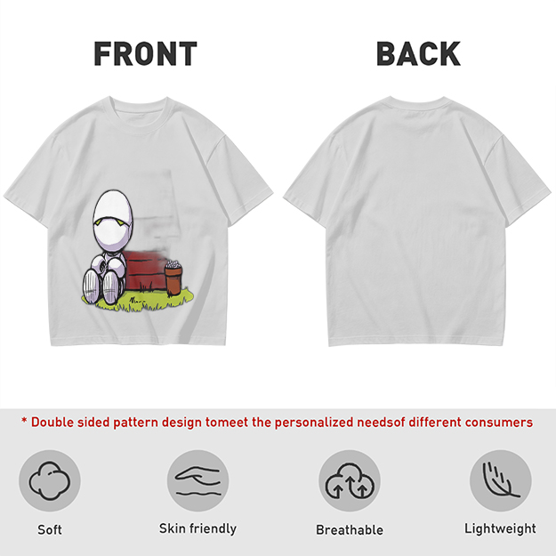 Olive T-Shirt With Sad Sitting Robot Graphic Print