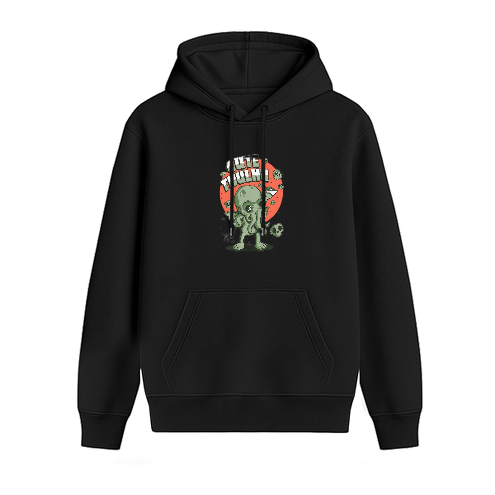 Black hoodie with cute Cthulhu graphic print