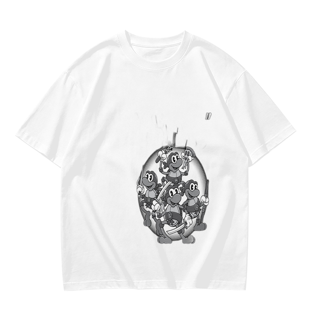 Olive green graphic t-shirt with cartoon monkey crew print