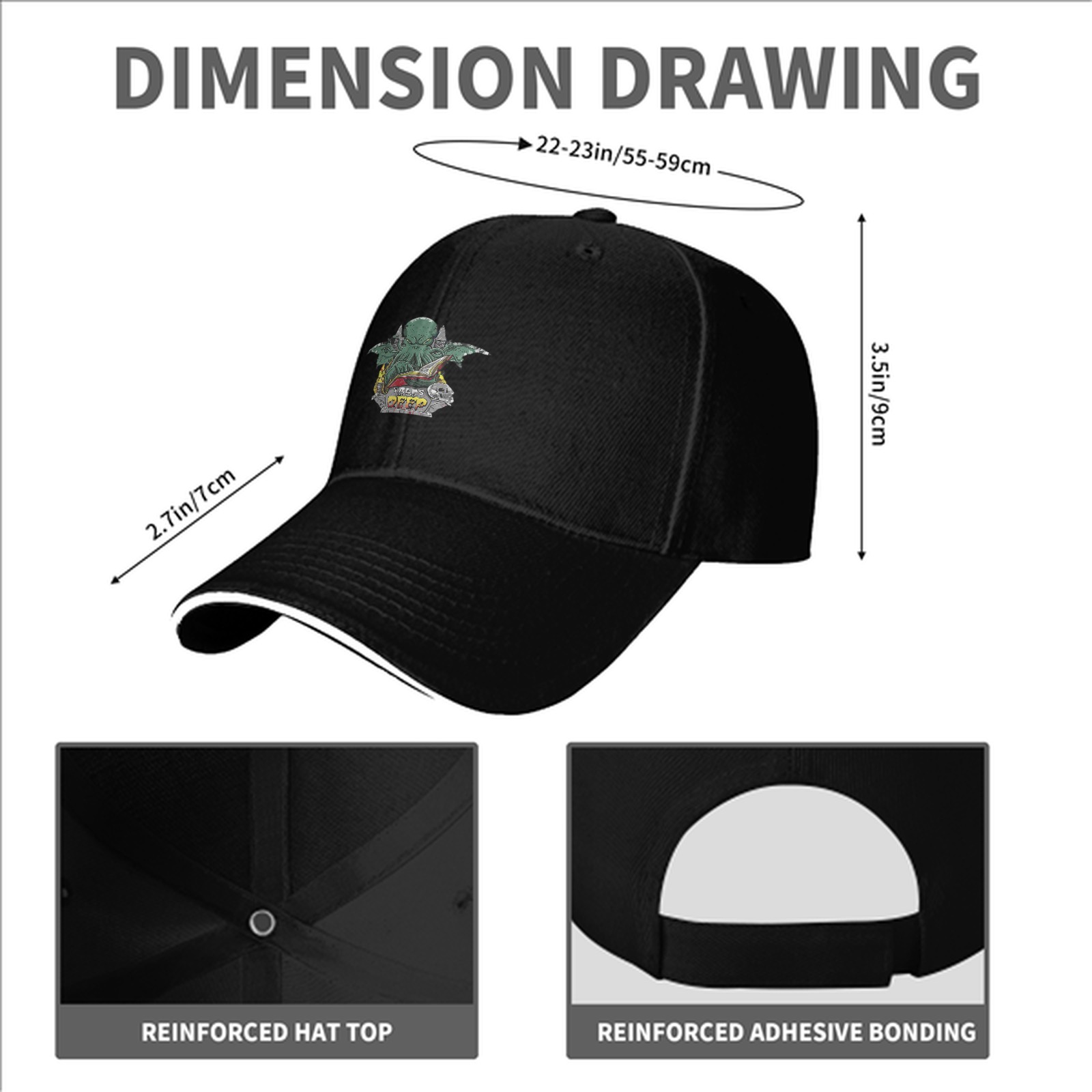 Black Baseball Cap With Cthulhu Reading Book Graphic