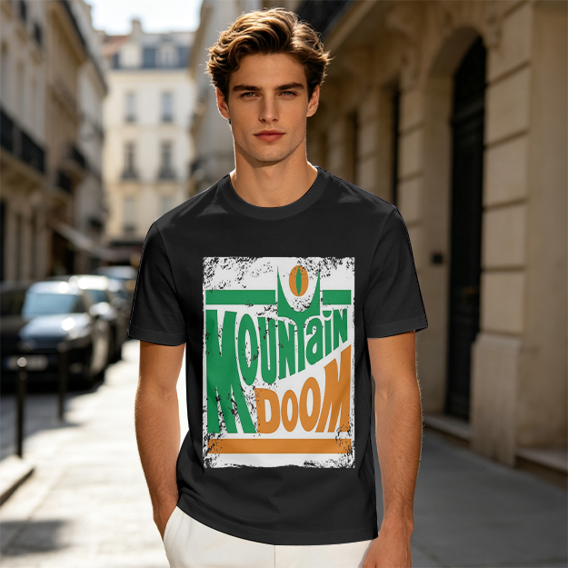 Olive T-shirt with Mountain Doom Themed Graphic Print