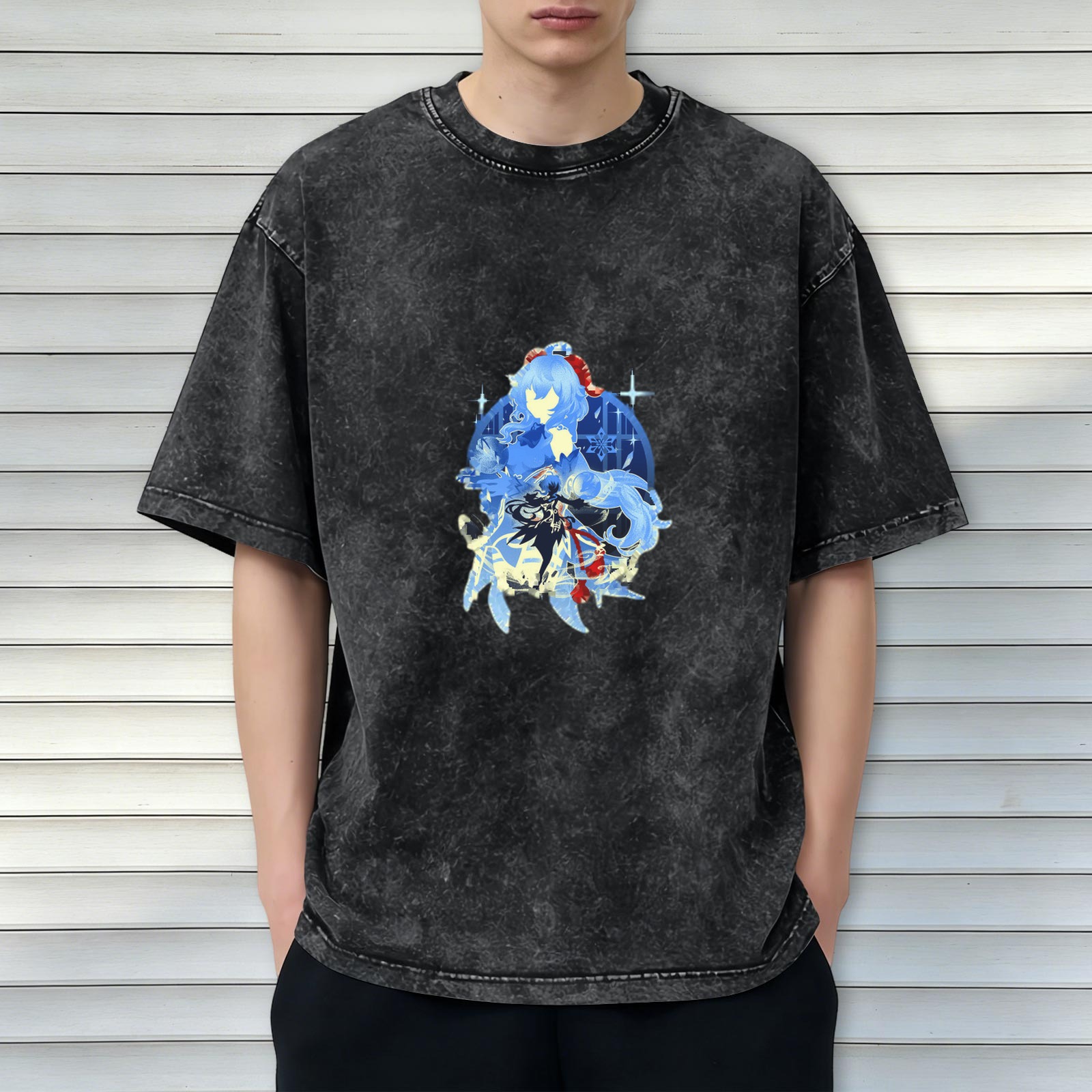 Genshin Impact Ganyu Silhouette Graphic Washed Black T-Shirt