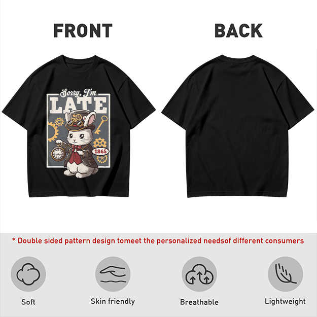 Sorry I'm Late Steampunk White Rabbit Graphic T-Shirt