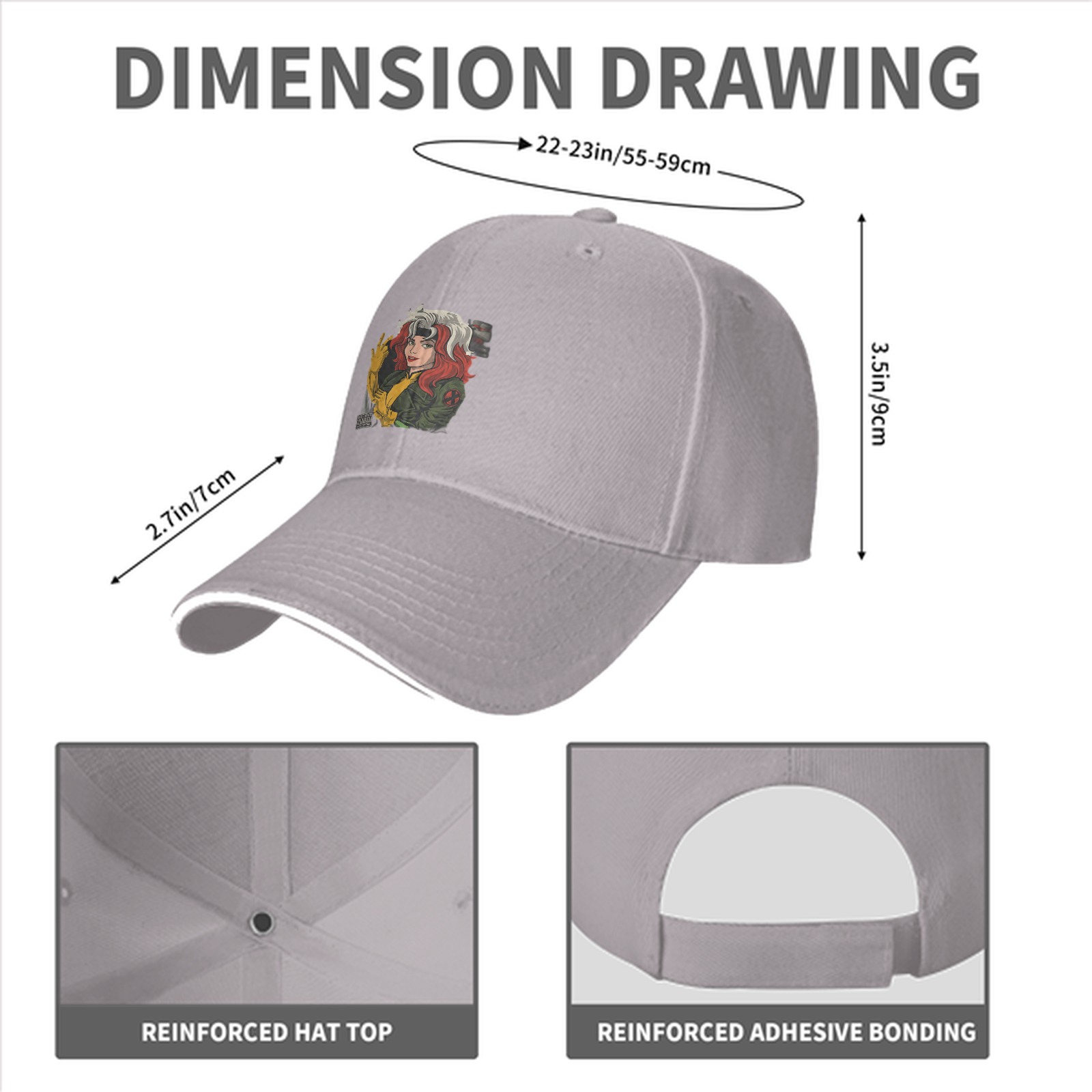 Black Baseball Cap With X-Men Rogue Graphic Print