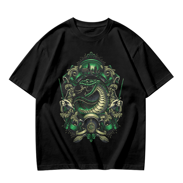 Olive Green T-Shirt With Serpent Crest Graphic Design